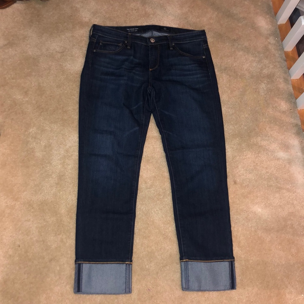 AG Adriano Goldschmied Dark Wash Stevie Cuff Slim Straight Cropped Jeans Sz 28